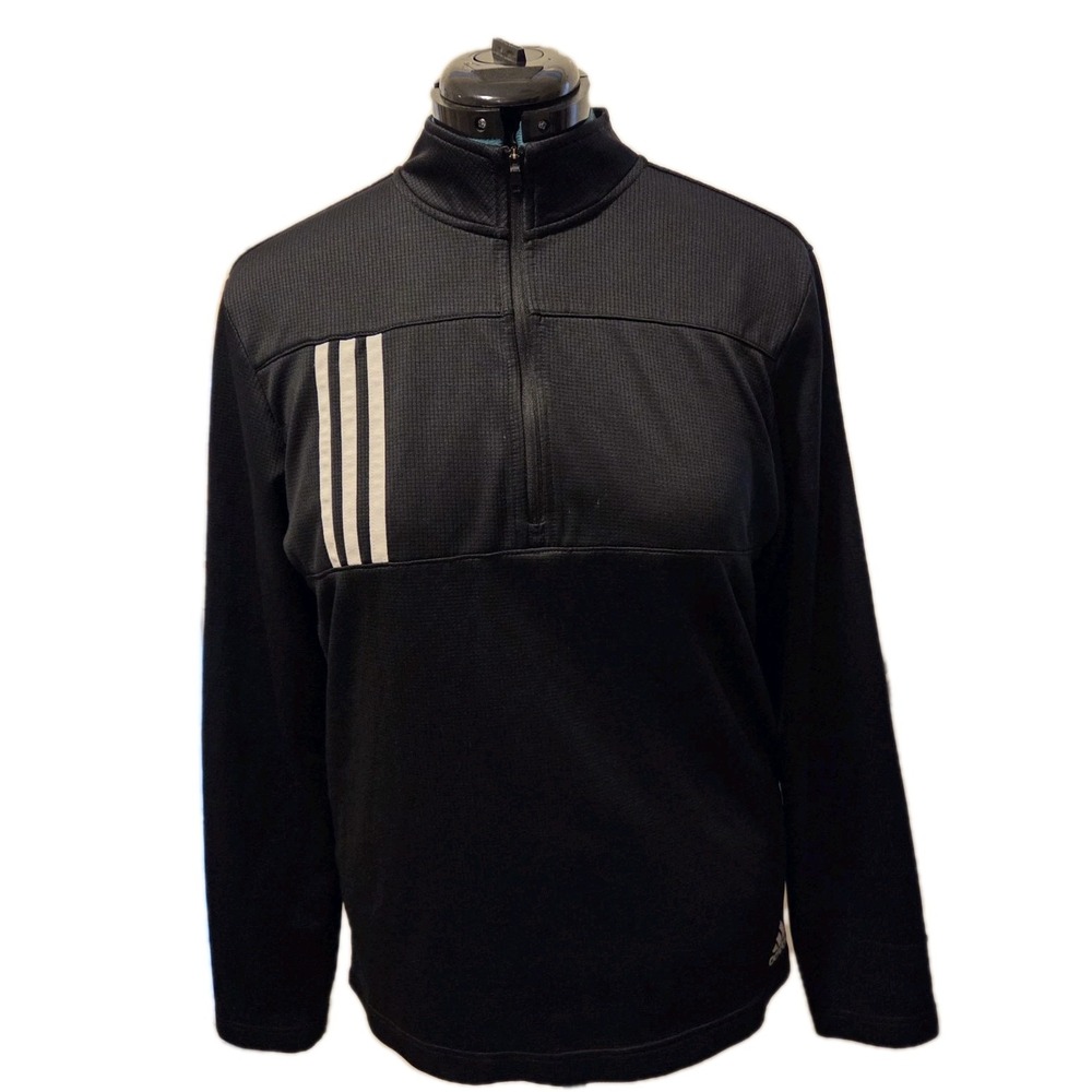 Adidas 3 Stripes Textured 1/4 Zip Golf Pullover Mens Size M Black Polyester READ
